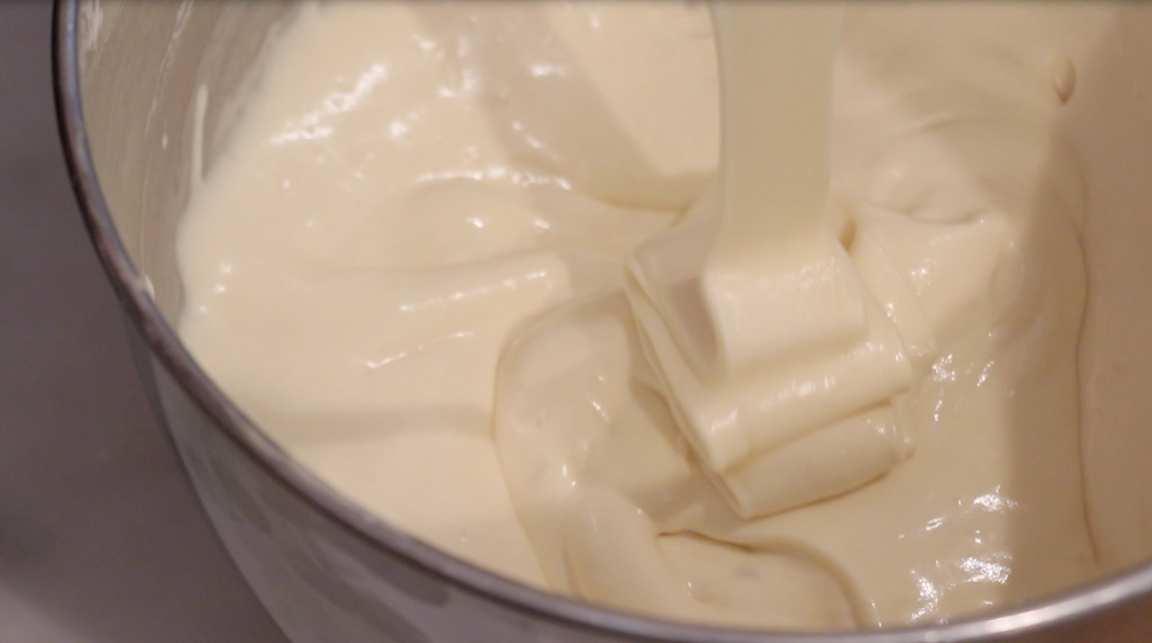 a close-up look of the genoise sponge cake batter