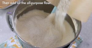adding flour to the biscuit joconde batter