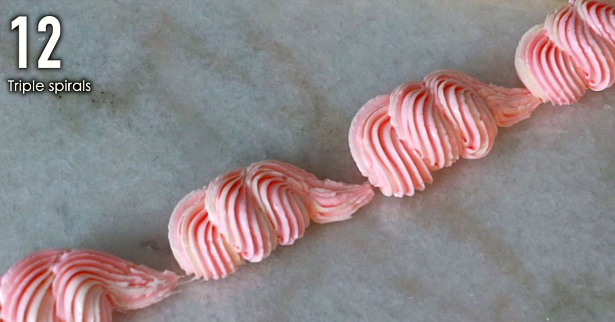pink buttercream decorations, triple spirals