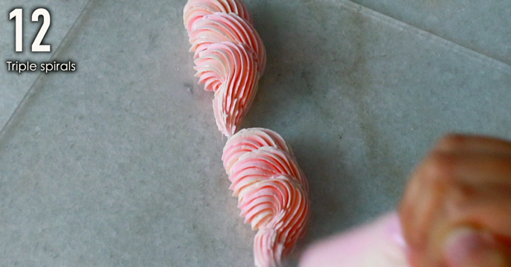 pink buttercream decorations, triple spiral