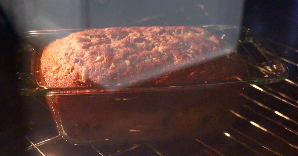 banana bread in the oven