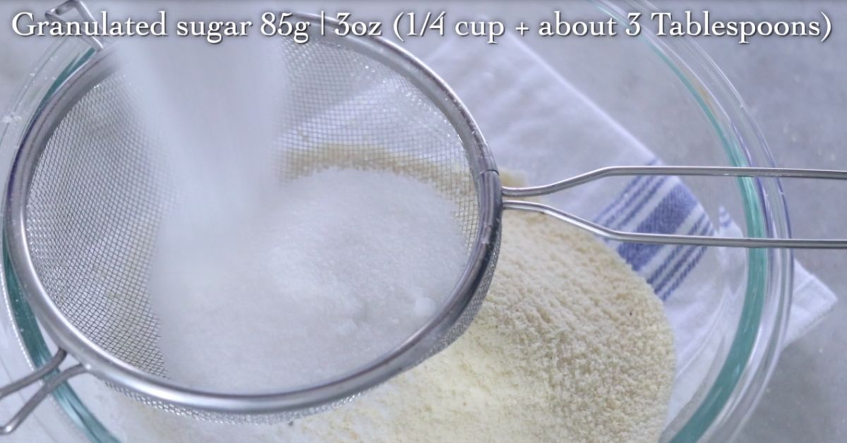 sifting granulated sugar
