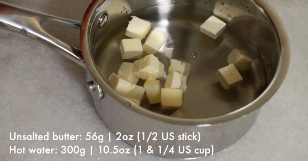 cut butter and water in a pan