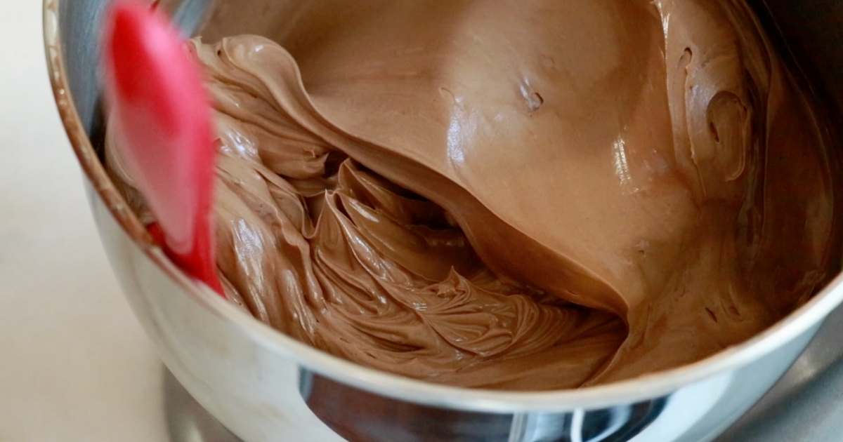 silky chocolate buttercream in a bowl