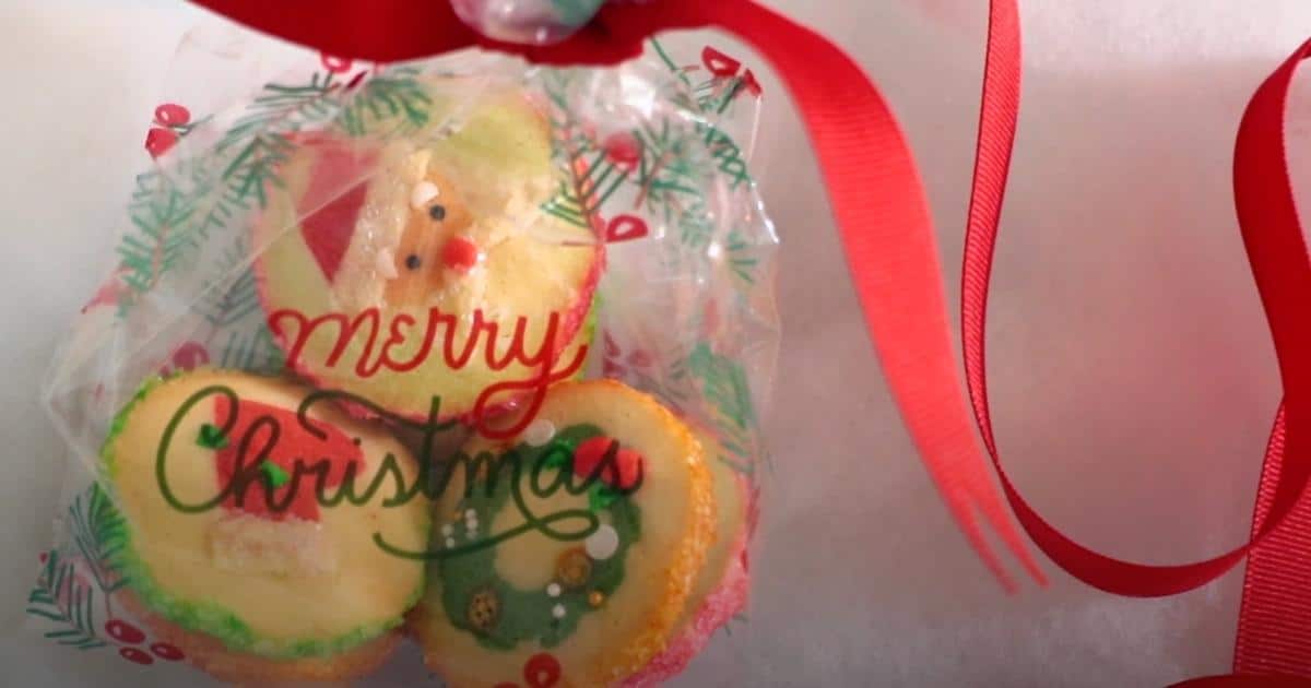Christmas cookies in a plastic gift bag