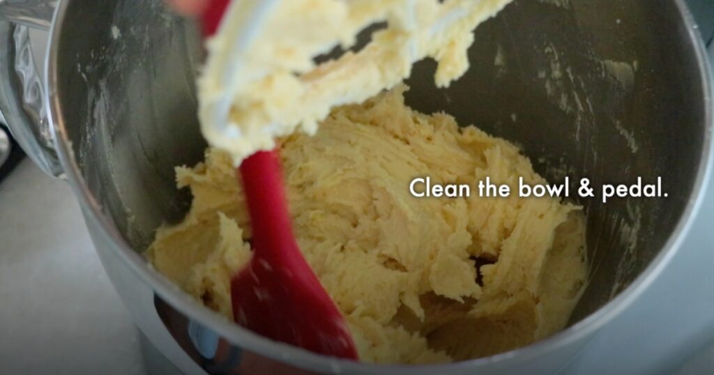 cleaning the mixing bowl to make cookie dough