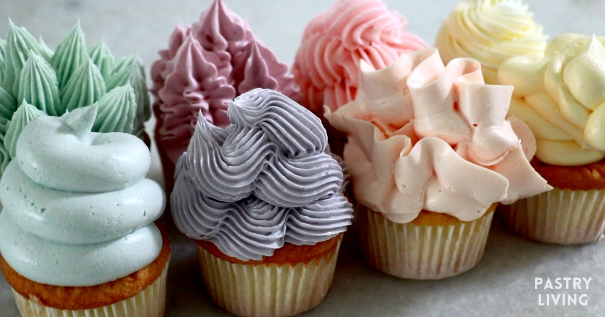 8 pastel color cupcakes with Italian buttercream frosting