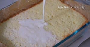 pouring milk syrup all over the sponge