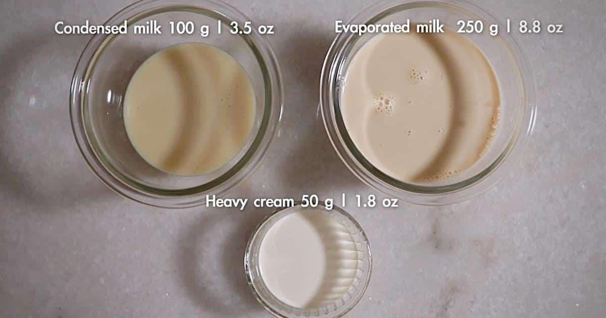 ingredients to make milk syrup for tres leches cake from cans