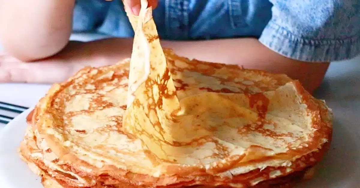 layers of homemade crepes stuck together