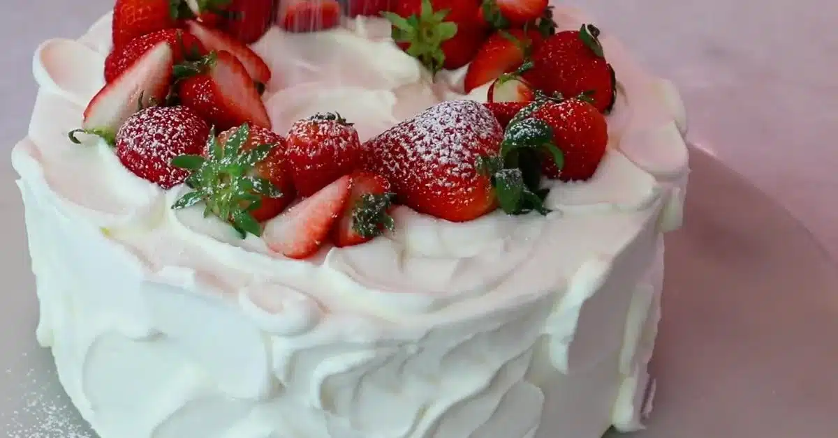8 inch strawberry cream cake with whipped cream