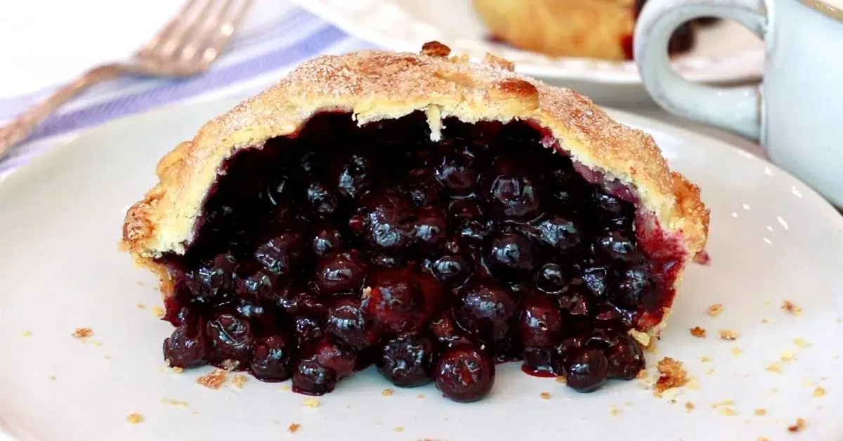 blueberry pie cut in half
