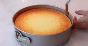 removing a chilled cheesecake from a pan