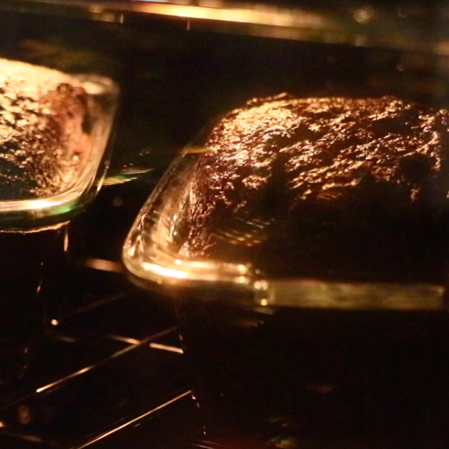 2 chocolate banana cakes in the oven