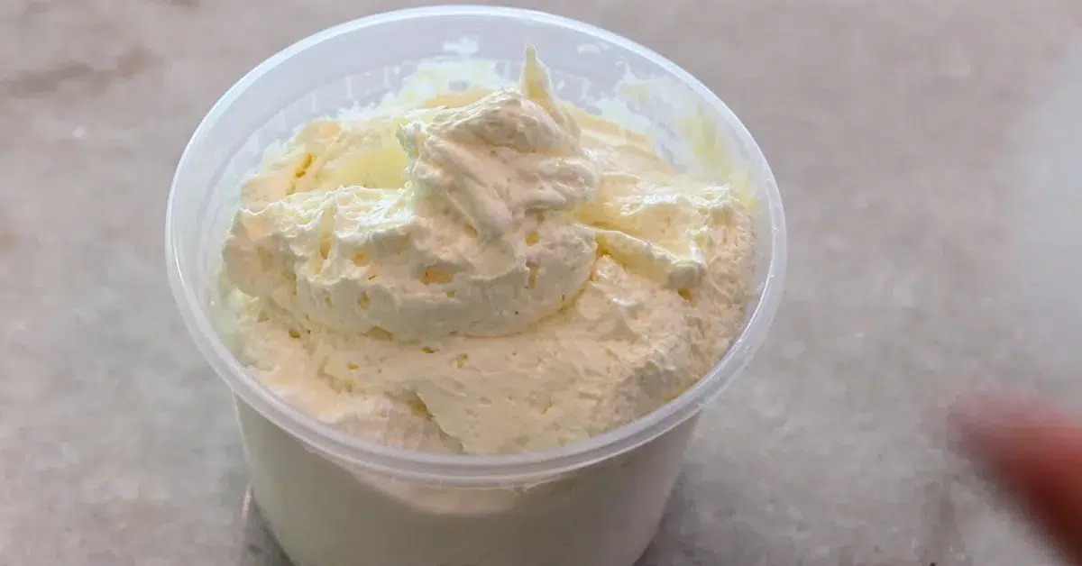 lemon buttercream frosting in a container