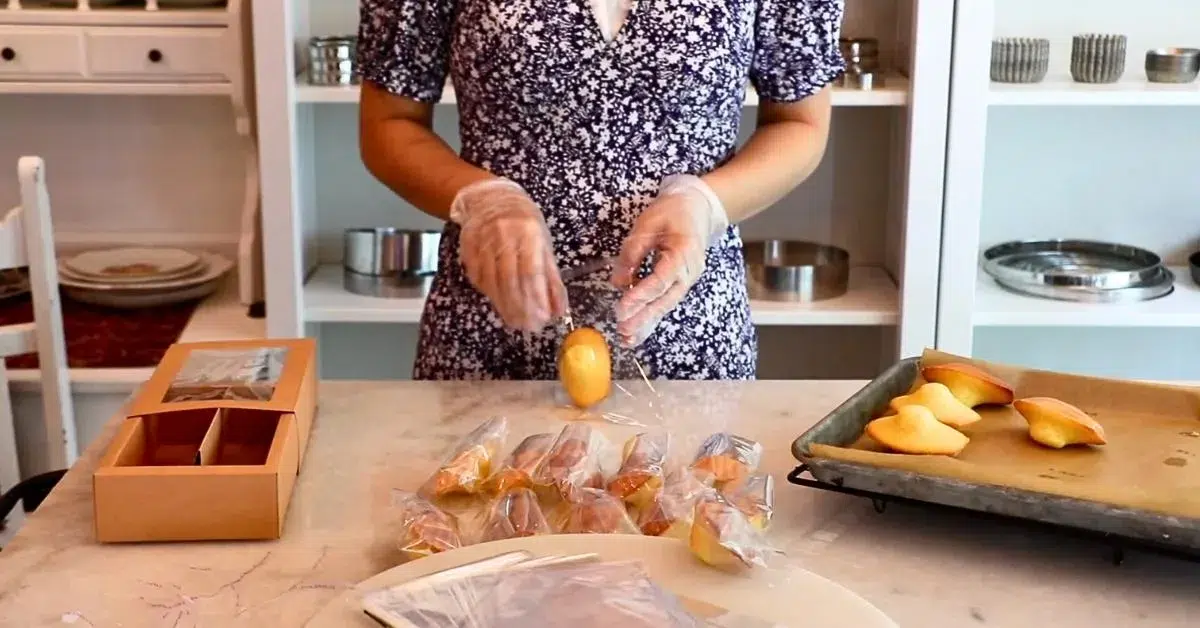wrapping homemade madeleines as a gift
