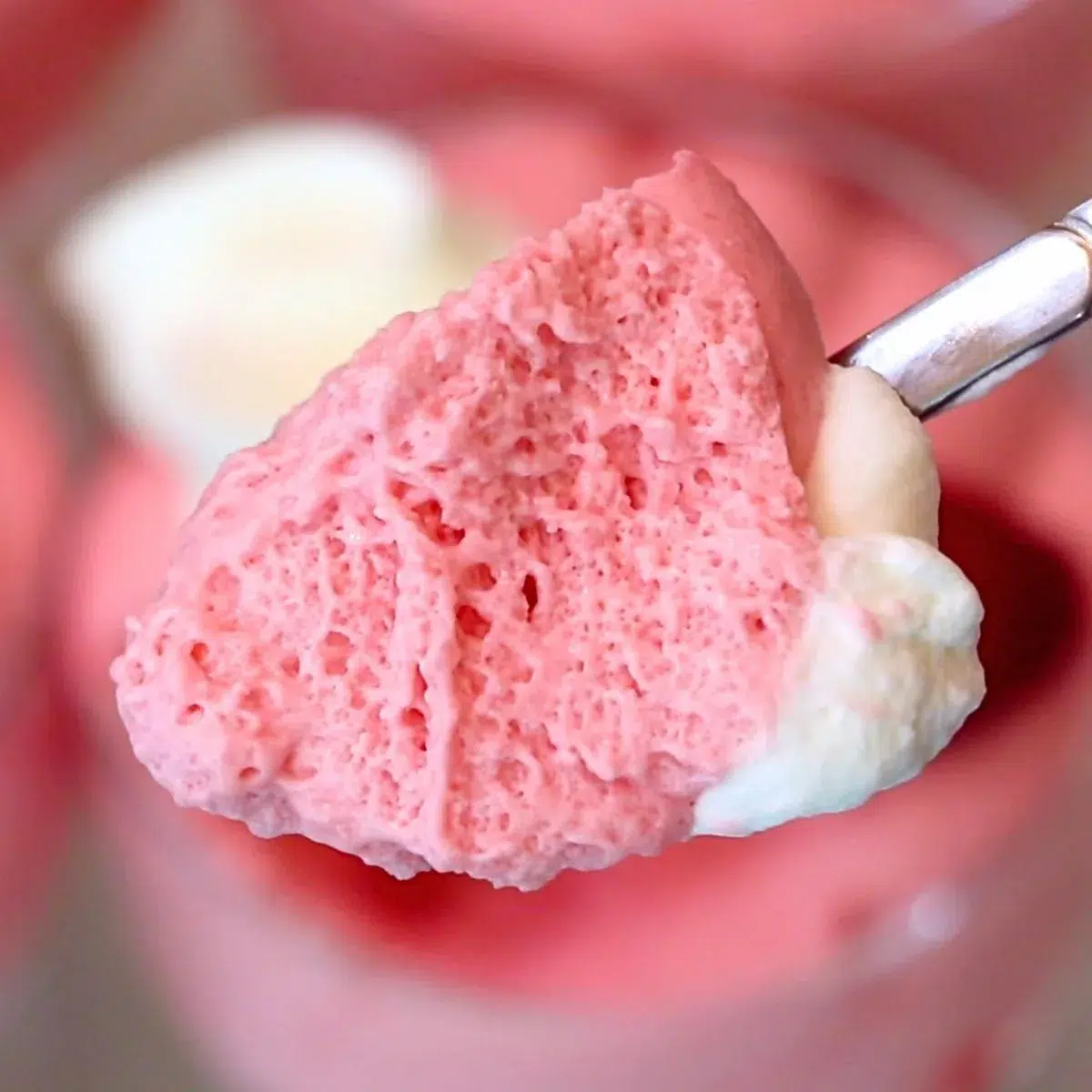 a close-up of light and airy raspberry mousse