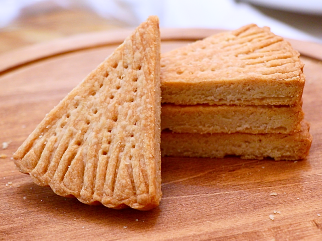 rectangle shortbread cookies on a cake stand
