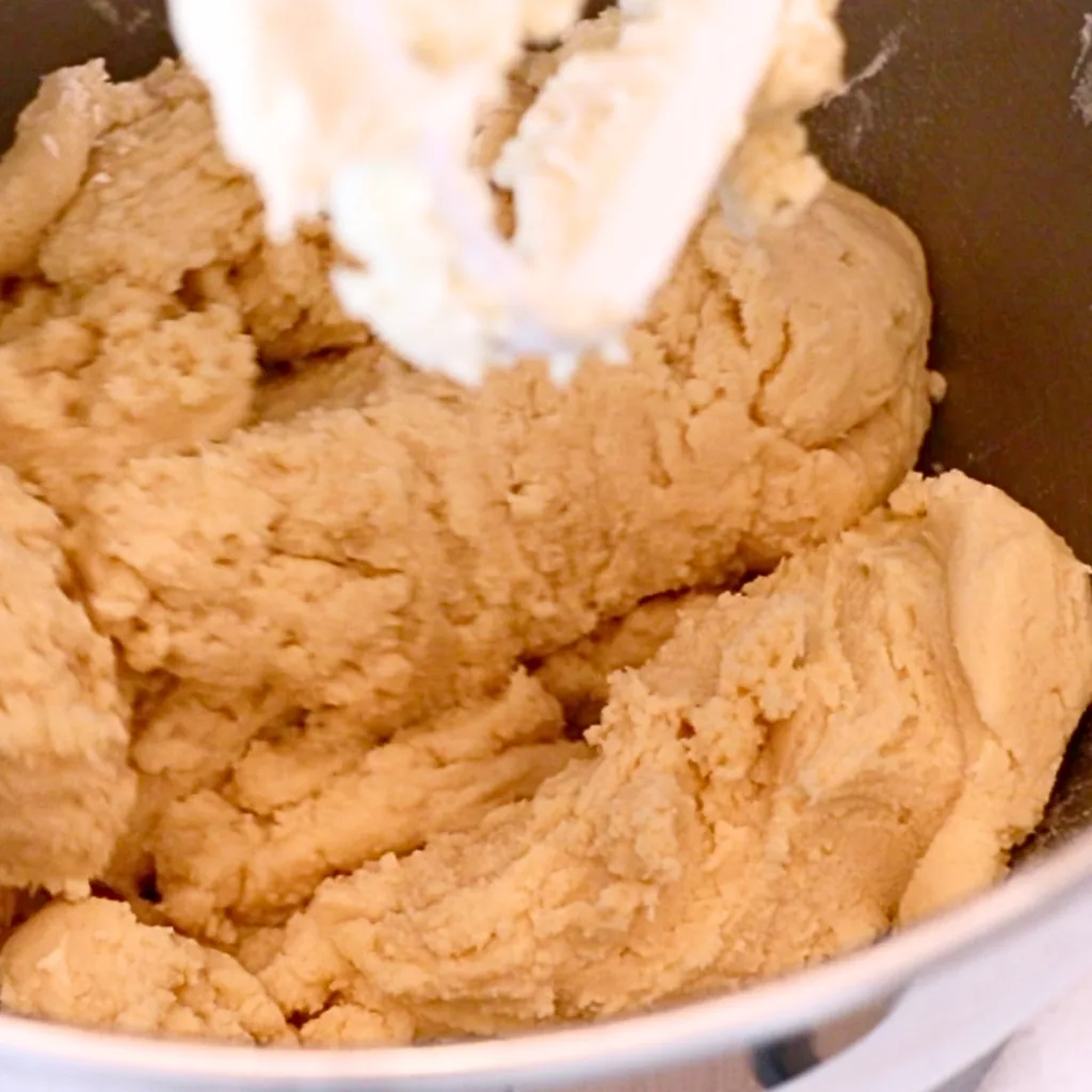 shortbread cookie dough in a mixing bowl
