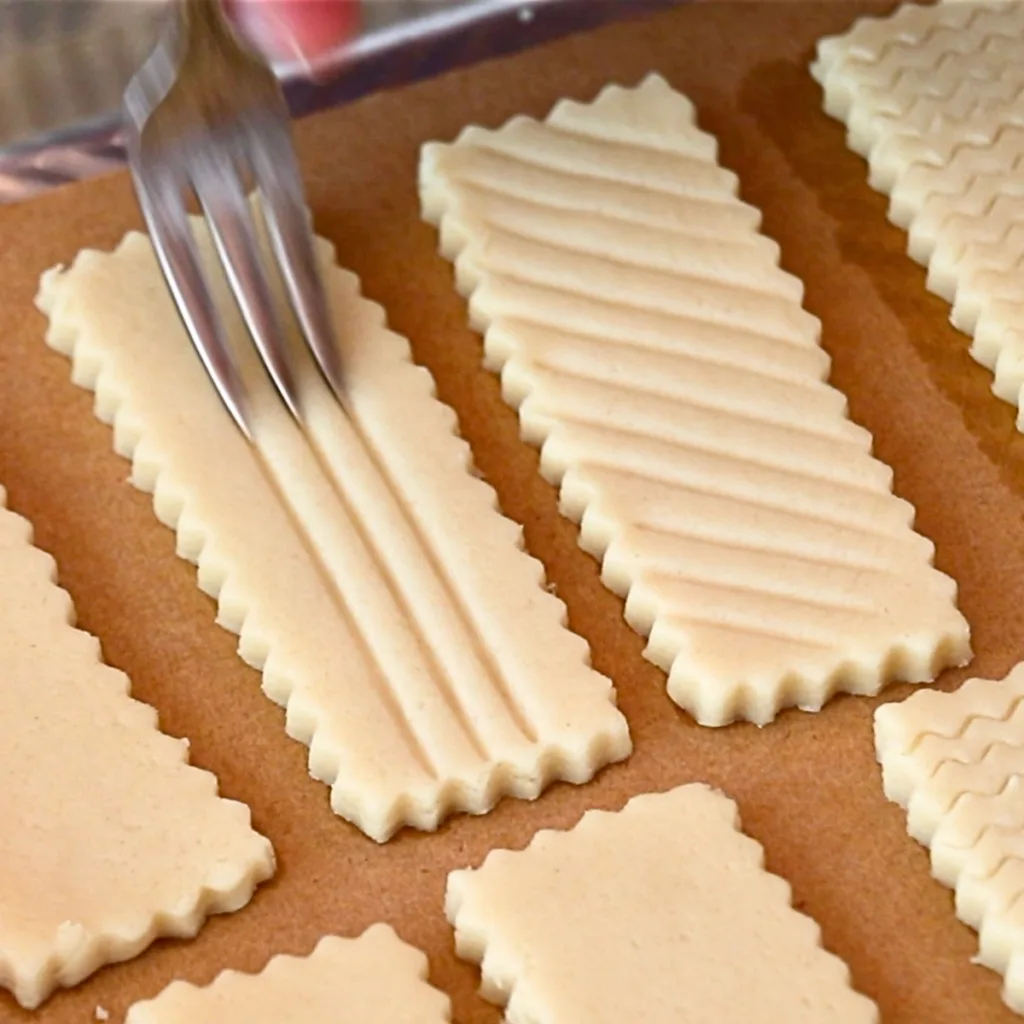 adding lines on shortbread cookie dough with a fork