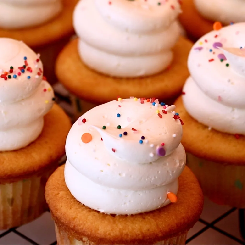 homemade vanilla cupcakes with sprinkles on top