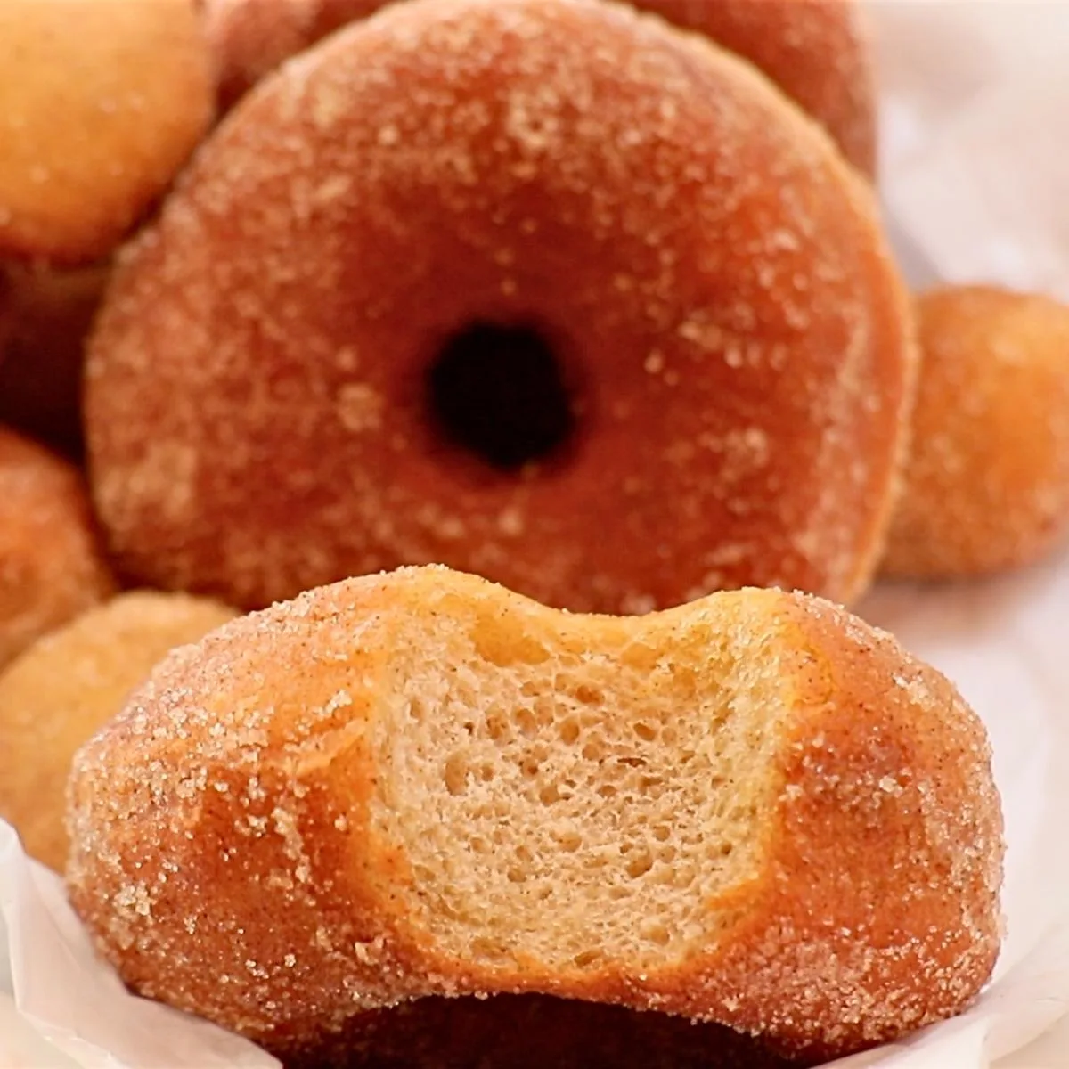 close-up of homemade cinnamon donuts