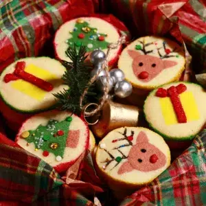 slice-and-bake Christmas cookie box with 3 designs